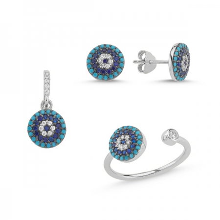 Set argint 925 rodiat cu floricele si zirconii multicolore - Be Nature STU0012 [0]